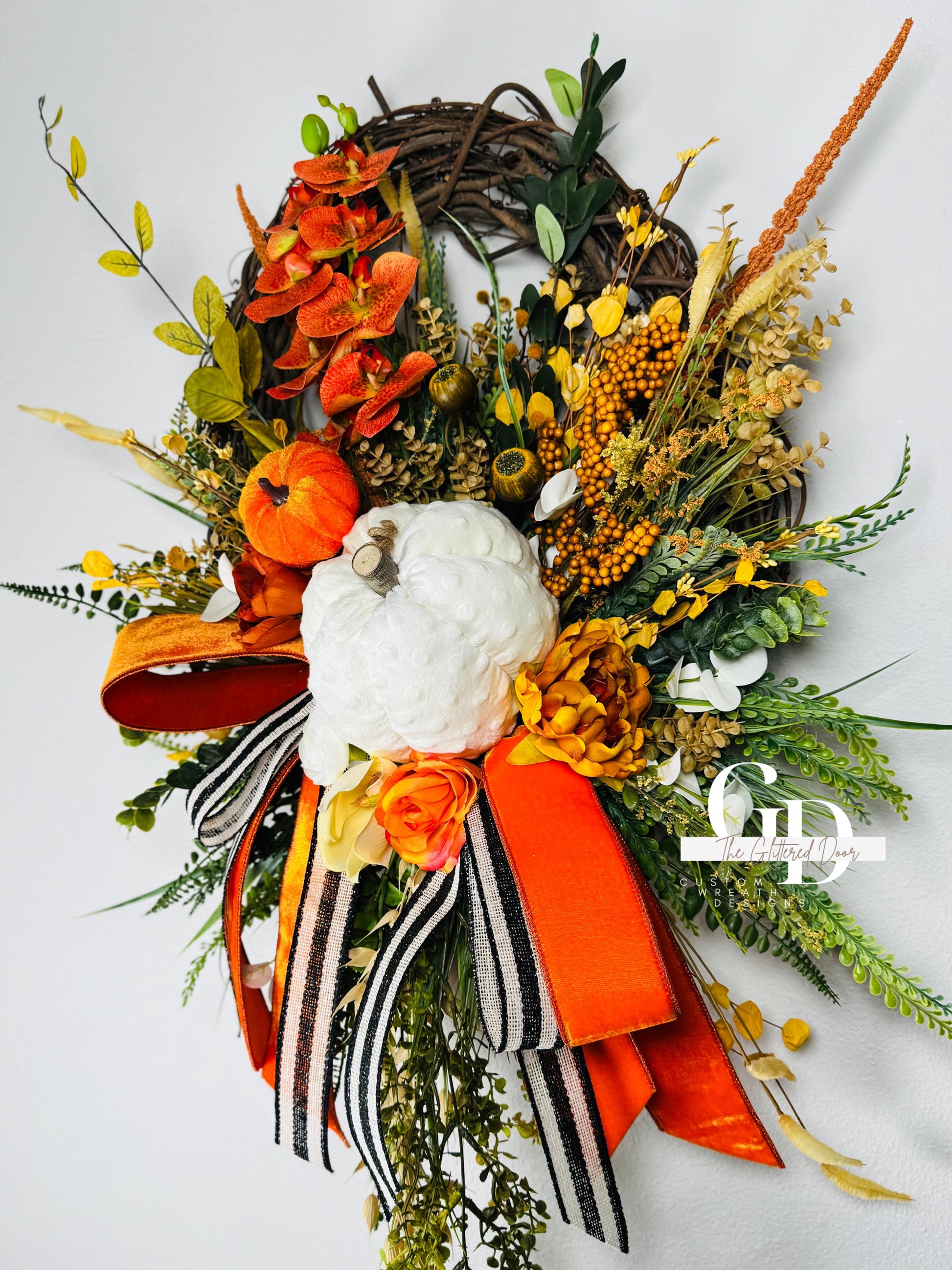 Fall Wreath Front door fall decor Pumpkin decor Fall Porch decor Thanksgiving wreath Outdoor wreath Autumn wreath Made to Order