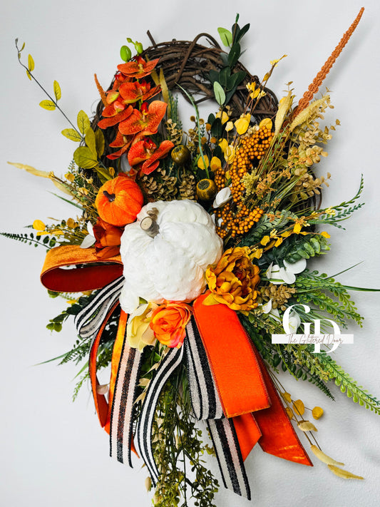 Fall Wreath Front door fall decor Pumpkin decor Fall Porch decor Thanksgiving wreath Outdoor wreath Autumn wreath Made to Order