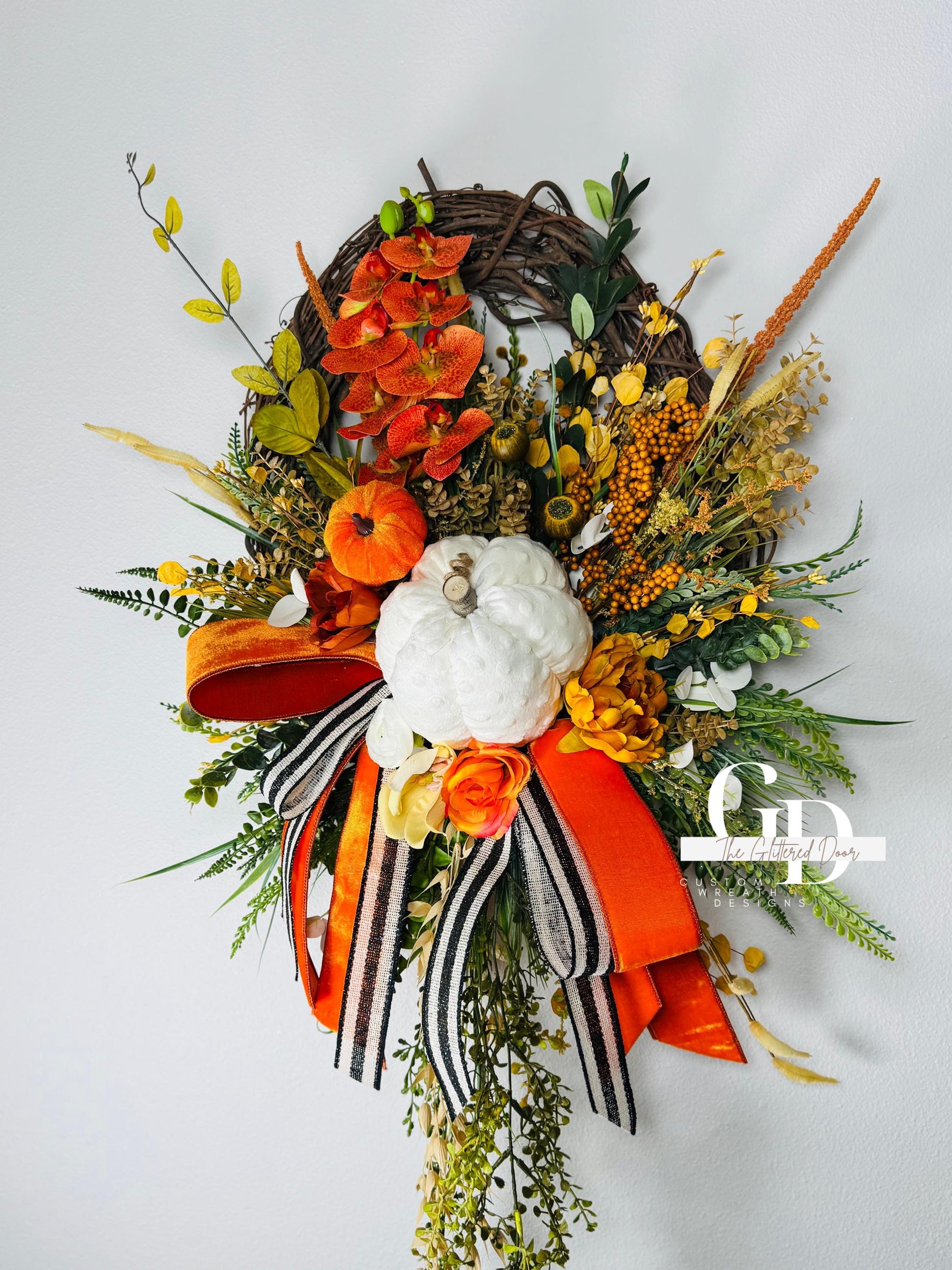 Fall Wreath Front door fall decor Pumpkin decor Fall Porch decor Thanksgiving wreath Outdoor wreath Autumn wreath Made to Order