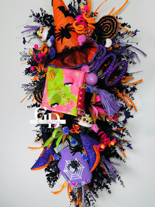 Halloween swag Wreath pink pumpkin wreath Fall Front door Decor Halloween Decor front door wreath for fall witch wreath boo sign