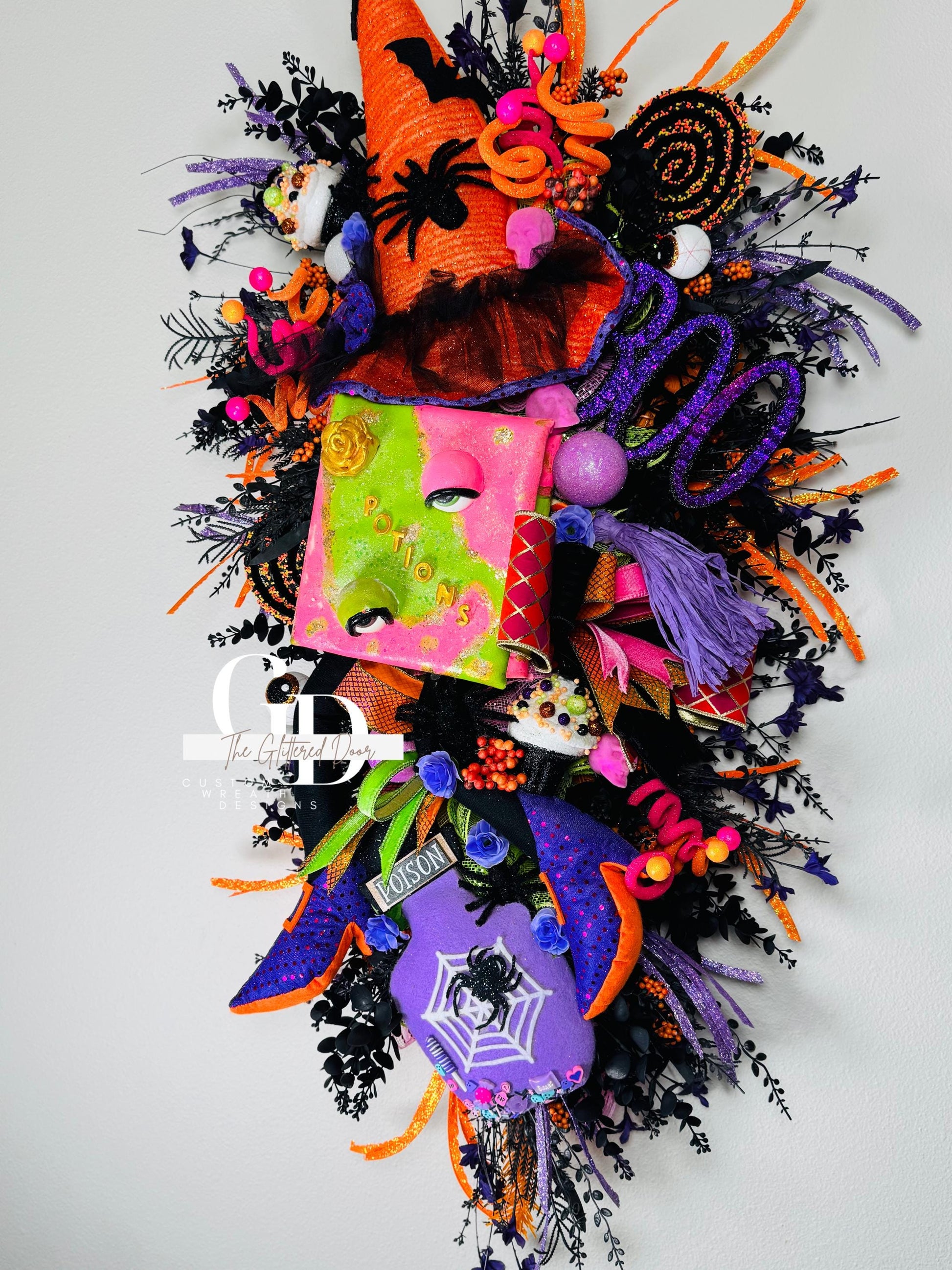 Halloween swag Wreath pink pumpkin wreath Fall Front door Decor Halloween Decor front door wreath for fall witch wreath boo sign