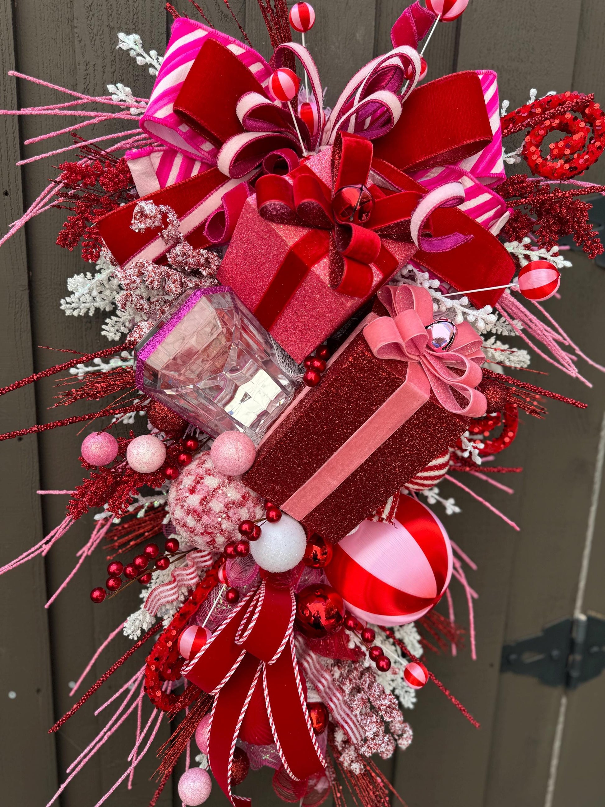 Pink and Red Christmas glam swag wreath Jewel Ornament wreath Holiday wreath Holiday decor Christmas decor elegant wreath Made to Order