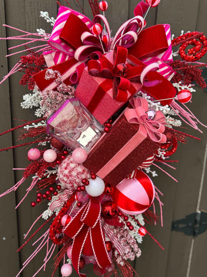 Pink and Red Christmas glam swag wreath Jewel Ornament wreath Holiday wreath Holiday decor Christmas decor elegant wreath Made to Order