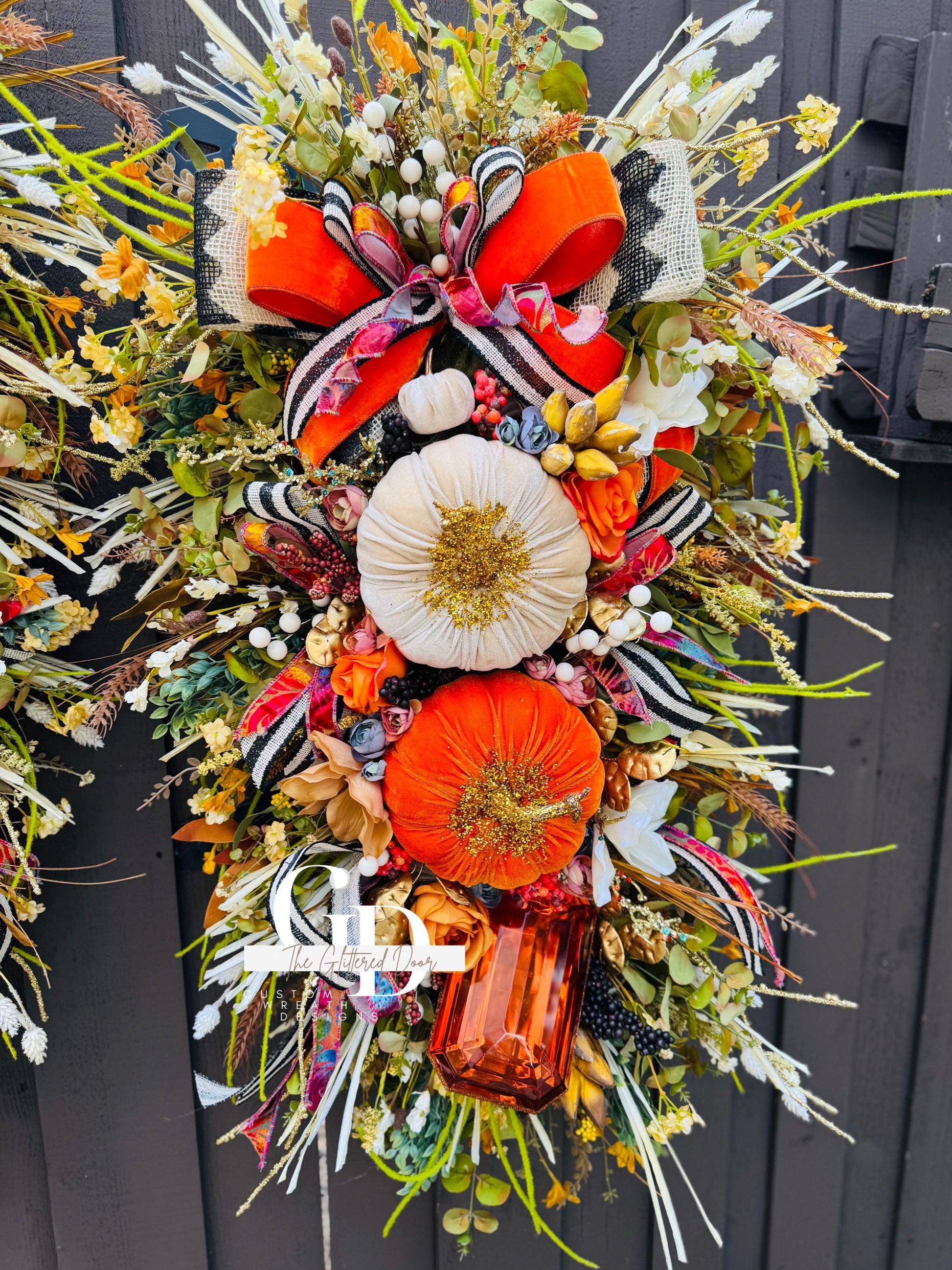 Fall Swag Wreath Pumpkin Wreath Orange Fall Front door Decor XL oversized wreath Thanksgiving wreath Thanksgiving decor Made to Order