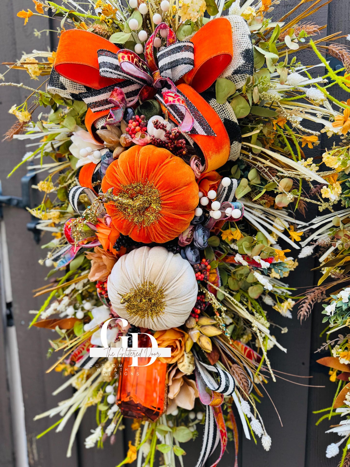 Fall Swag Wreath Pumpkin Wreath Orange Fall Front door Decor XL oversized wreath Thanksgiving wreath Thanksgiving decor Made to Order
