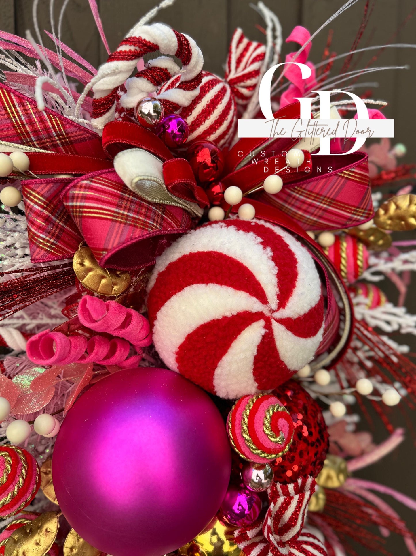 Pink and Red Christmas glam swag wreath Jewel Ornament wreath Holiday wreath Holiday decor Christmas decor elegant wreath Made to Order