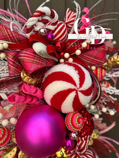 Pink and Red Christmas glam swag wreath Jewel Ornament wreath Holiday wreath Holiday decor Christmas decor elegant wreath Made to Order