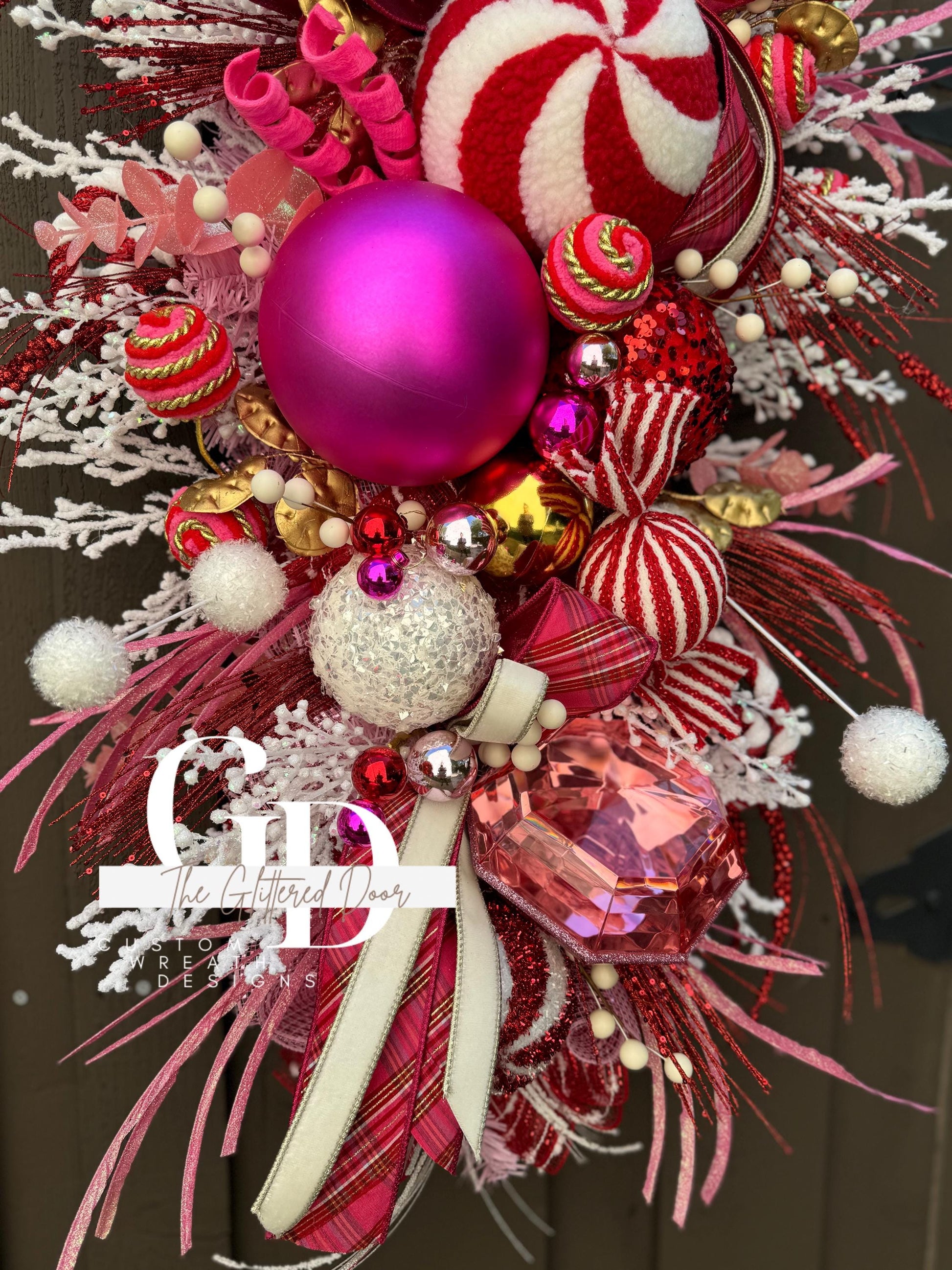 Pink and Red Christmas glam swag wreath Jewel Ornament wreath Holiday wreath Holiday decor Christmas decor elegant wreath Made to Order
