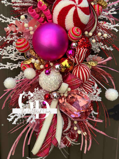 Pink and Red Christmas glam swag wreath Jewel Ornament wreath Holiday wreath Holiday decor Christmas decor elegant wreath Made to Order