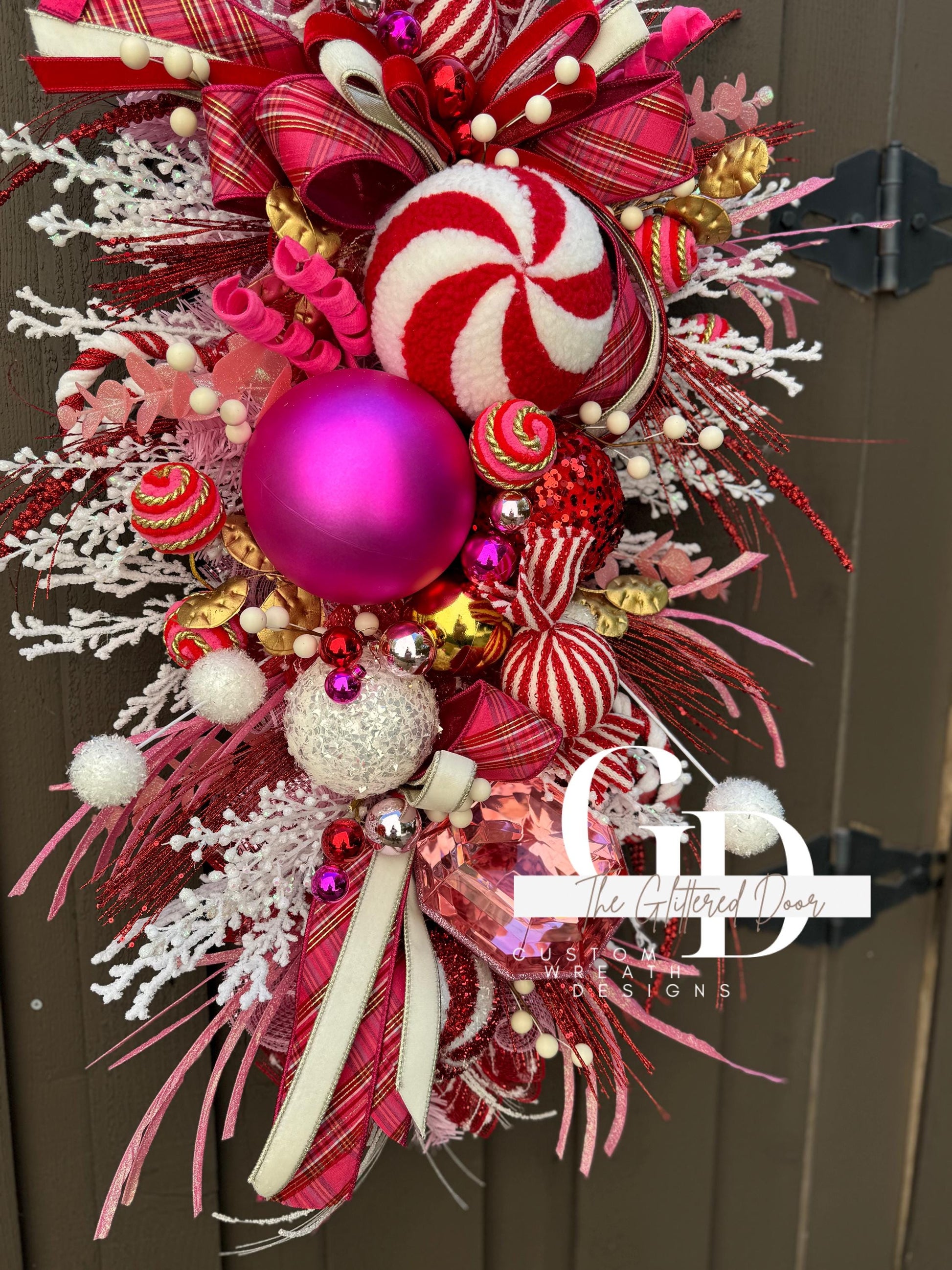 Pink and Red Christmas glam swag wreath Jewel Ornament wreath Holiday wreath Holiday decor Christmas decor elegant wreath Made to Order