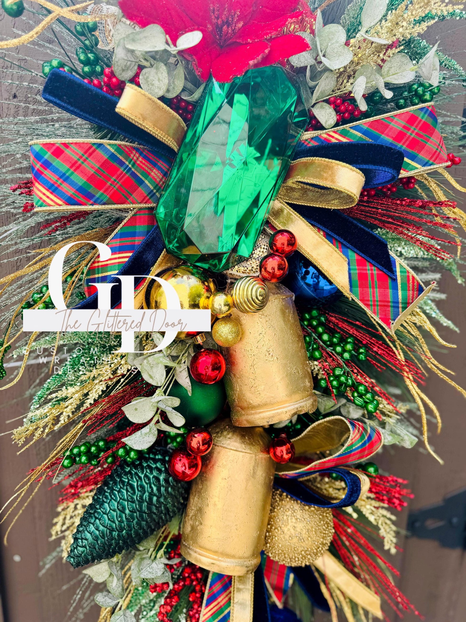Red Blue Green Classic Christmas glam swag wreath Jewel Ornament Elegant Pine wreath Holiday wreath Christmas decor Made to order