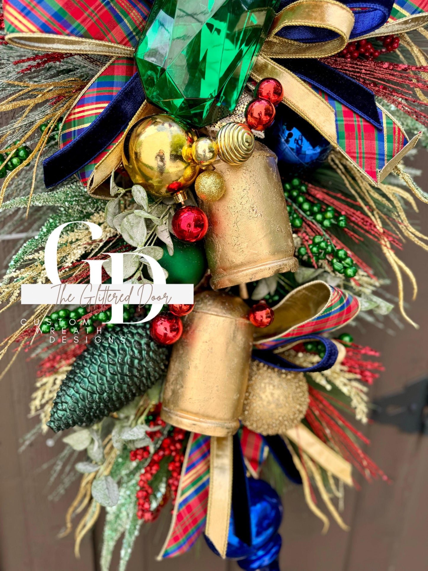 Red Blue Green Classic Christmas glam swag wreath Jewel Ornament Elegant Pine wreath Holiday wreath Christmas decor Made to order