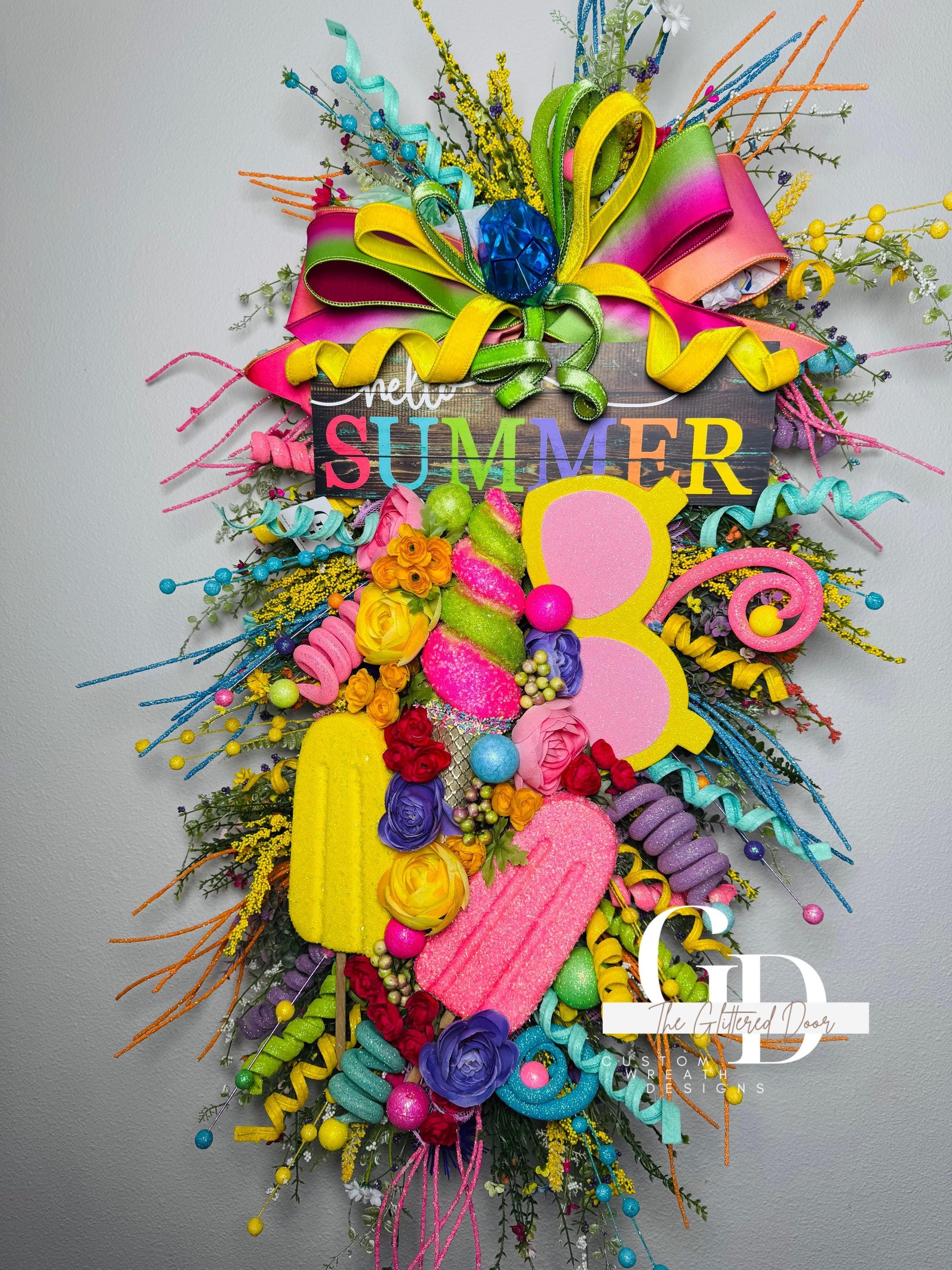 Oversized Summer Wreath Custom Front Door wreath Popsicle Ice cream Summer Party Decor Pool party decor Kids Party Decor Tropical wreath