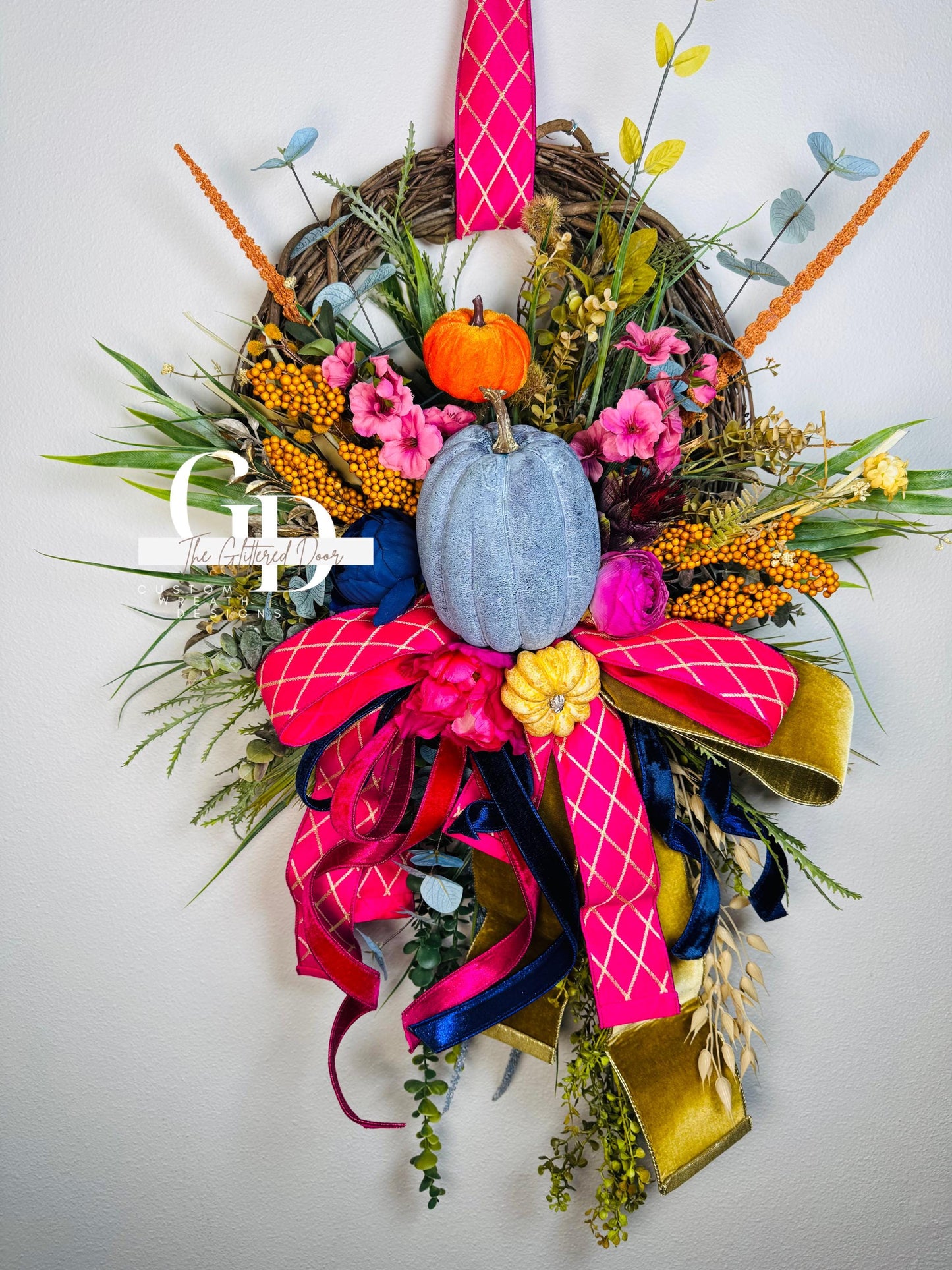 Fall Wreath for Front door Pink fall decor Pumpkin decor Fall Porch decor Thanksgiving wreath Outdoor wreath Autumn wreath Elegant wreath