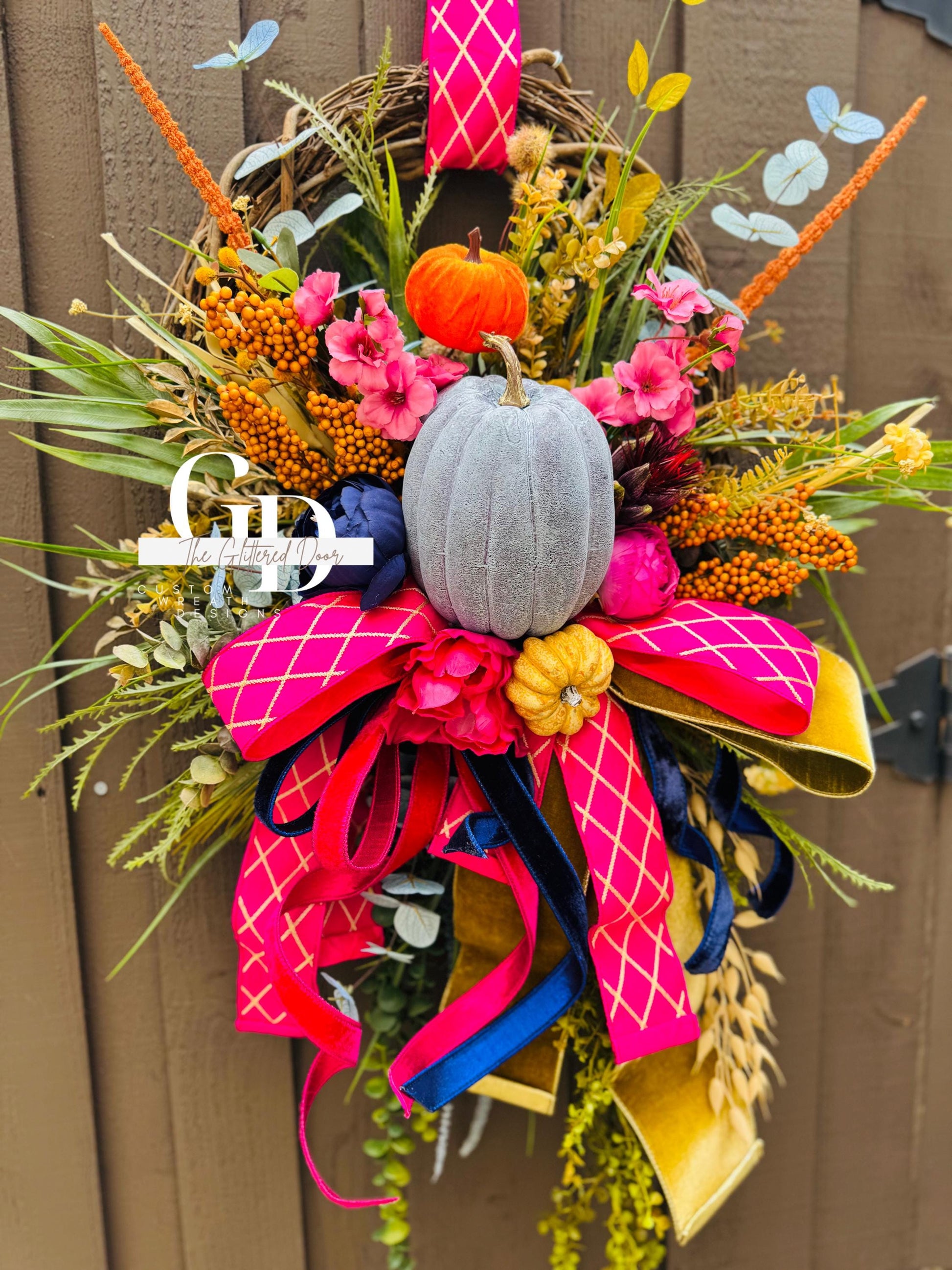 Fall Wreath for Front door Pink fall decor Pumpkin decor Fall Porch decor Thanksgiving wreath Outdoor wreath Autumn wreath Elegant wreath