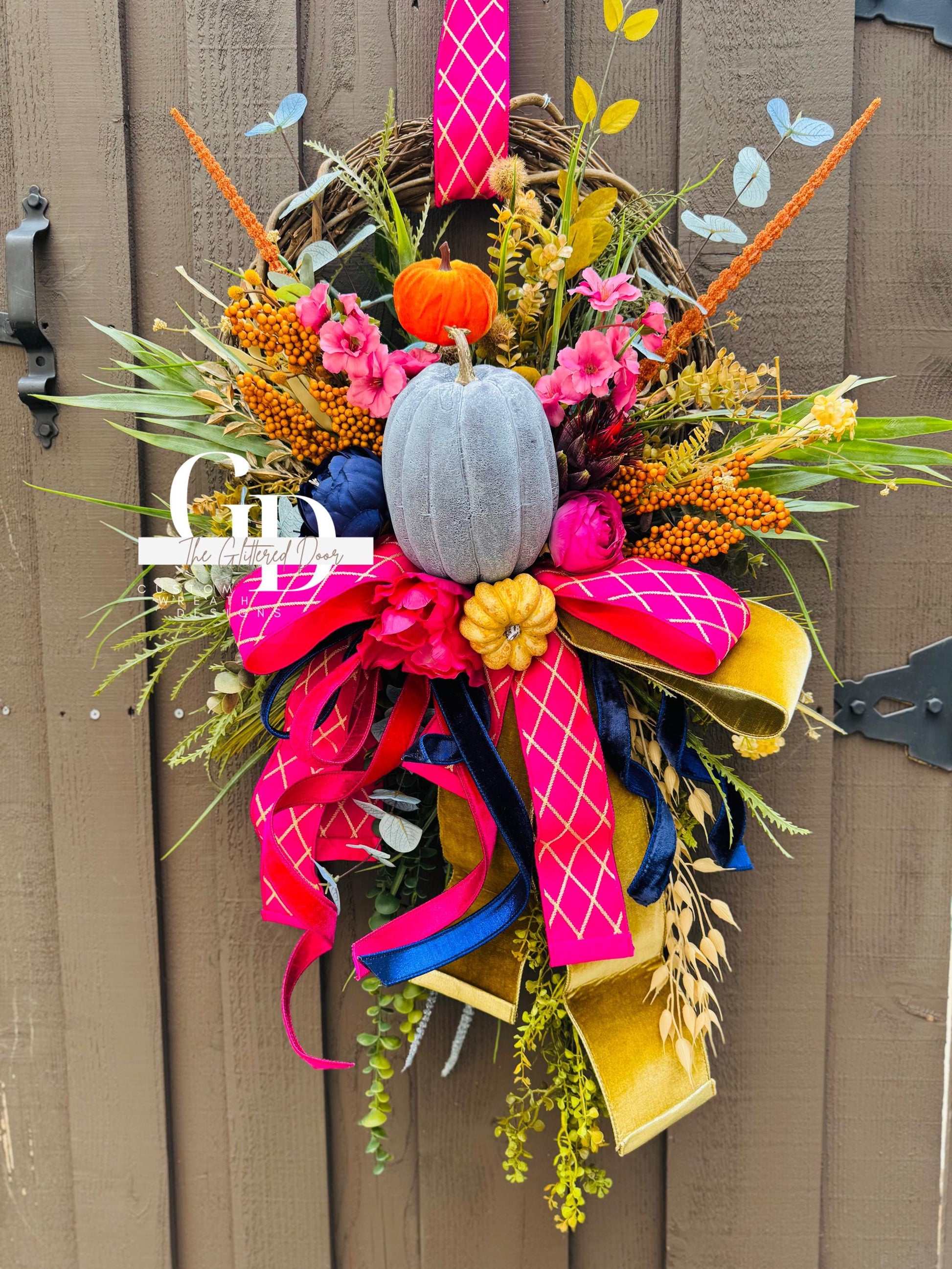 Fall Wreath for Front door Pink fall decor Pumpkin decor Fall Porch decor Thanksgiving wreath Outdoor wreath Autumn wreath Elegant wreath