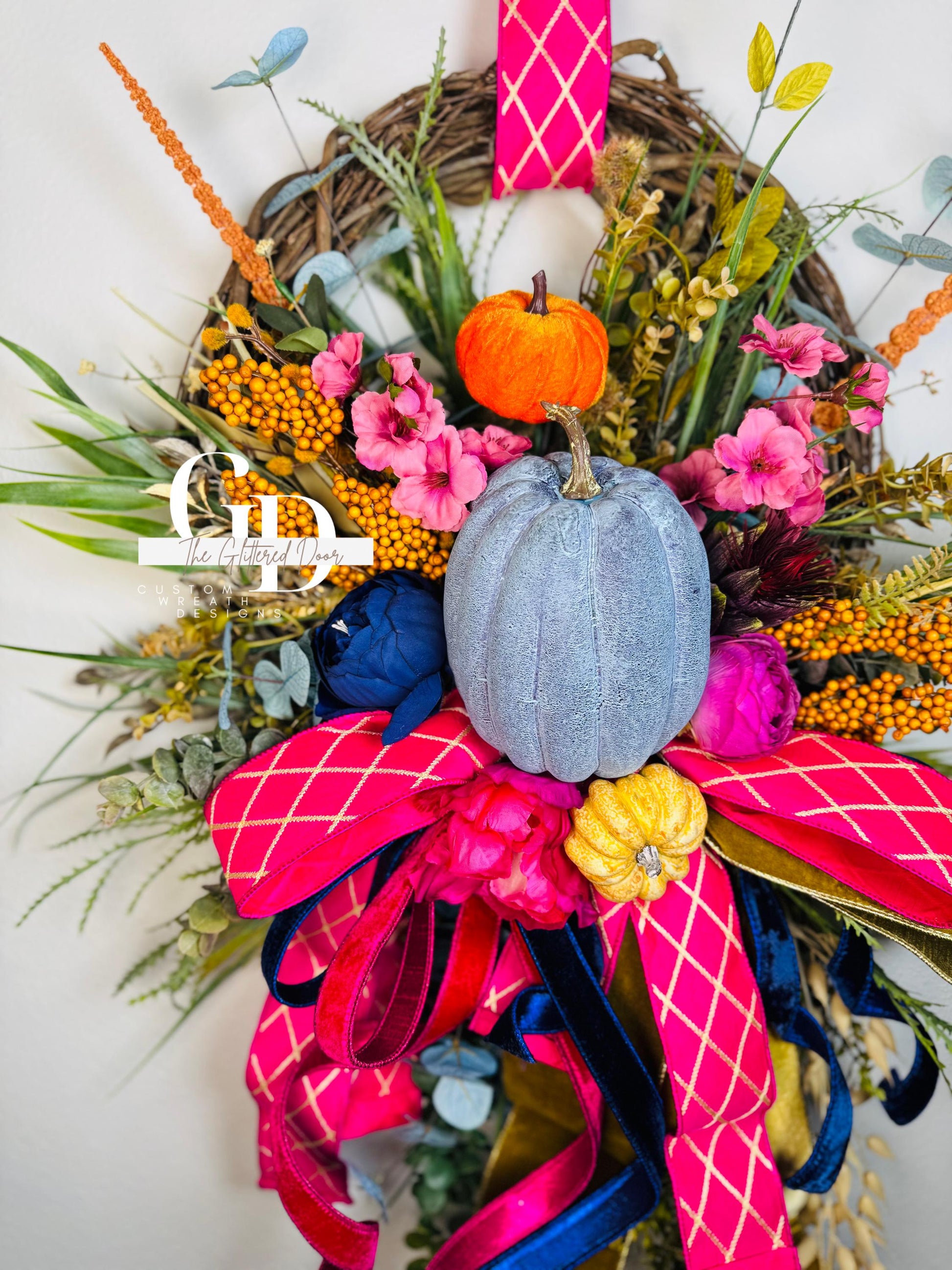 Fall Wreath for Front door Pink fall decor Pumpkin decor Fall Porch decor Thanksgiving wreath Outdoor wreath Autumn wreath Elegant wreath