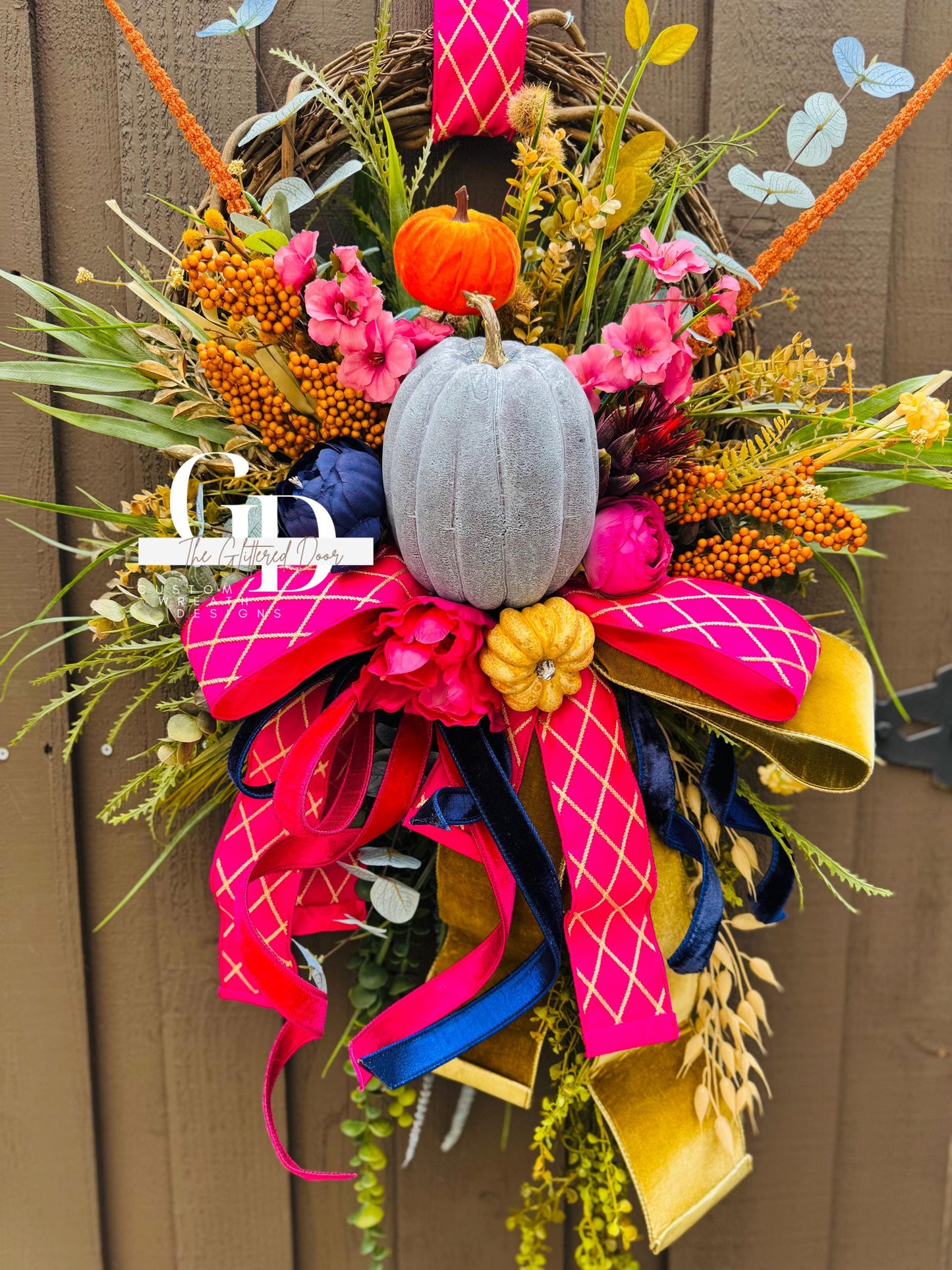 Fall Wreath for Front door Pink fall decor Pumpkin decor Fall Porch decor Thanksgiving wreath Outdoor wreath Autumn wreath Elegant wreath