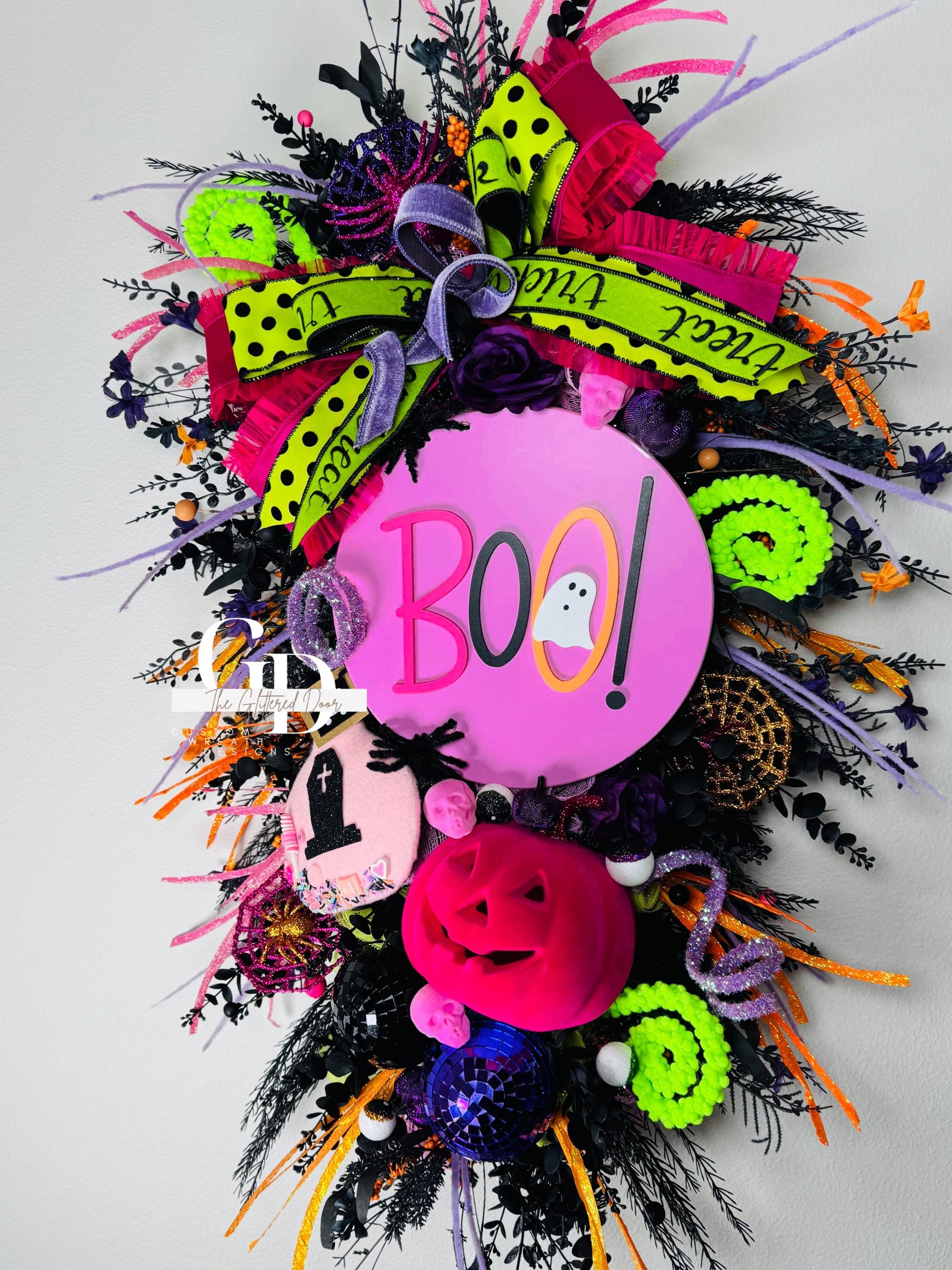Halloween swag Wreath pink pumpkin wreath Fall Front door Decor Halloween Decor front door wreath for fall Trick or Treat boo sign wreath