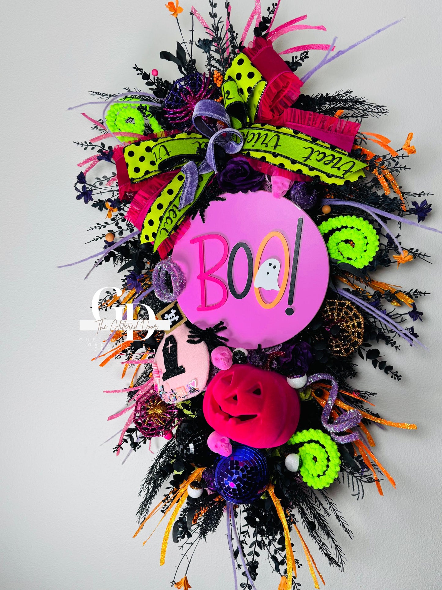 Halloween swag Wreath pink pumpkin wreath Fall Front door Decor Halloween Decor front door wreath for fall Trick or Treat boo sign wreath