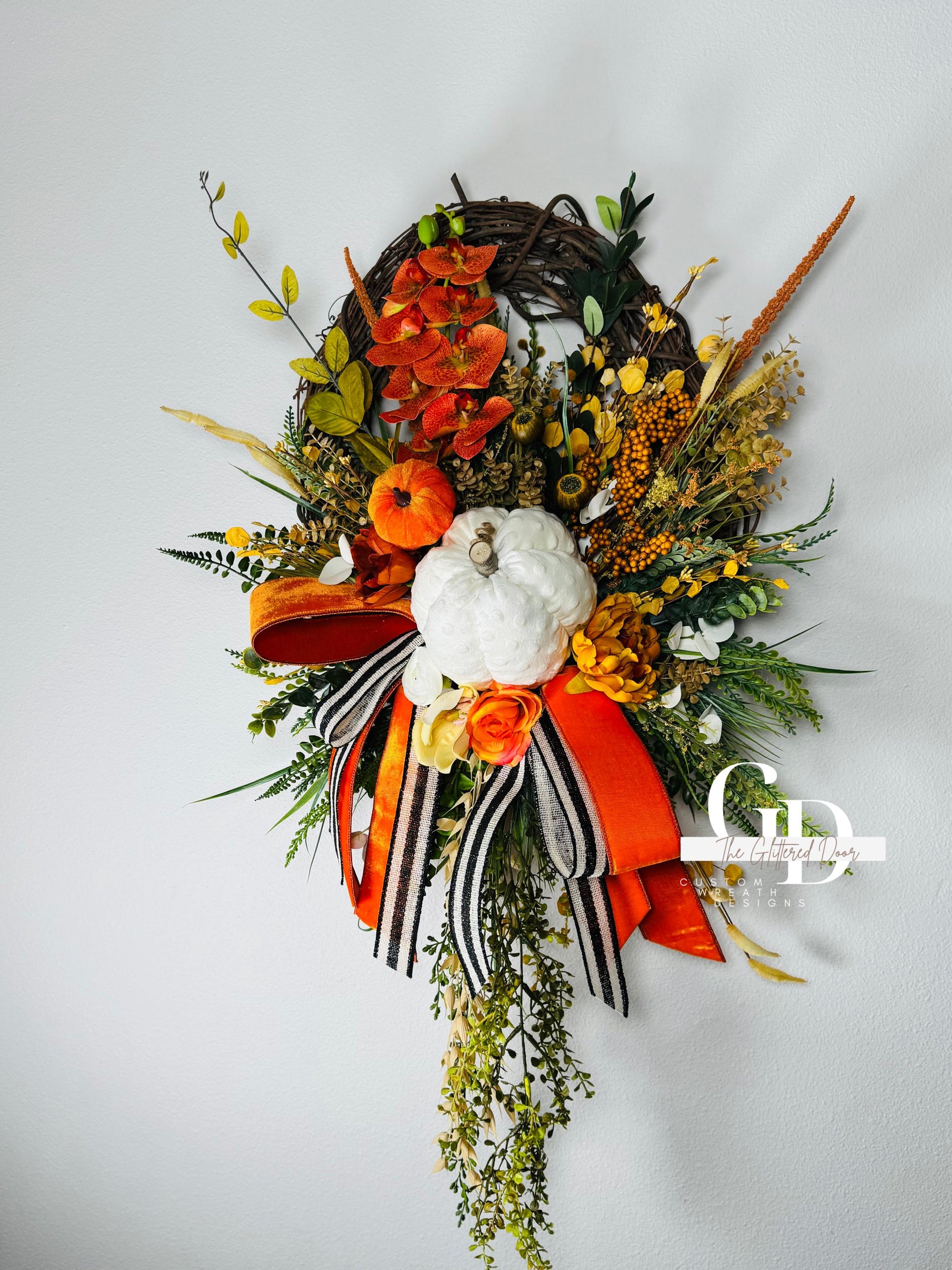Fall Wreath Front door fall decor Pumpkin decor Fall Porch decor Thanksgiving wreath Outdoor wreath Autumn wreath Made to Order