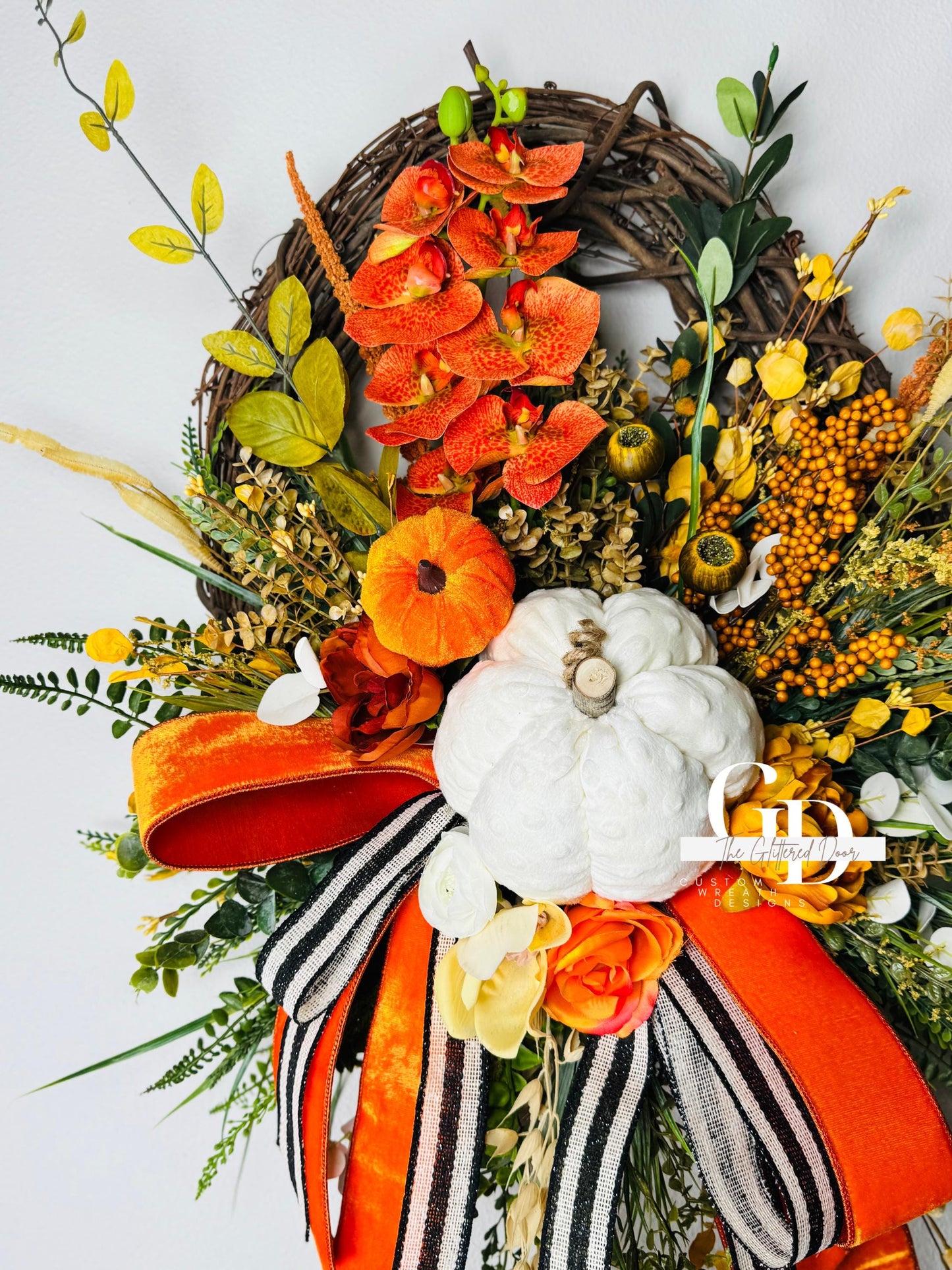 Fall Wreath Front door fall decor Pumpkin decor Fall Porch decor Thanksgiving wreath Outdoor wreath Autumn wreath Made to Order