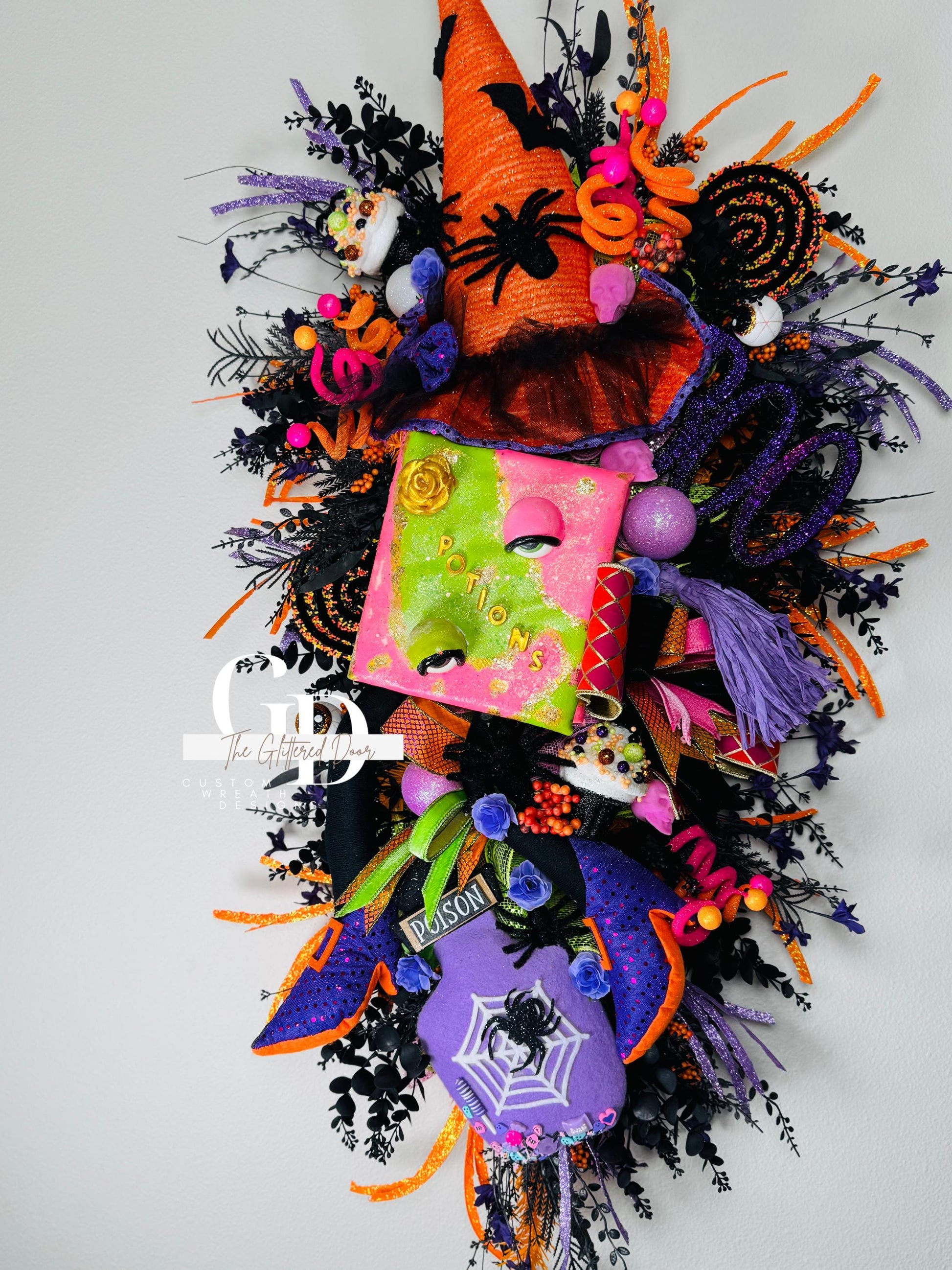 Halloween swag Wreath pink pumpkin wreath Fall Front door Decor Halloween Decor front door wreath for fall witch wreath boo sign