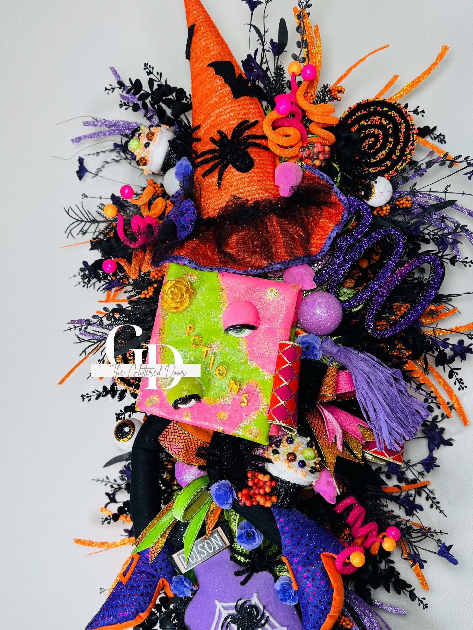Halloween swag Wreath pink pumpkin wreath Fall Front door Decor Halloween Decor front door wreath for fall witch wreath boo sign