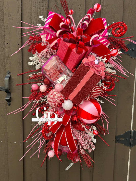 Pink and Red Christmas glam swag wreath Jewel Ornament wreath Holiday wreath Holiday decor Christmas decor elegant wreath Made to Order