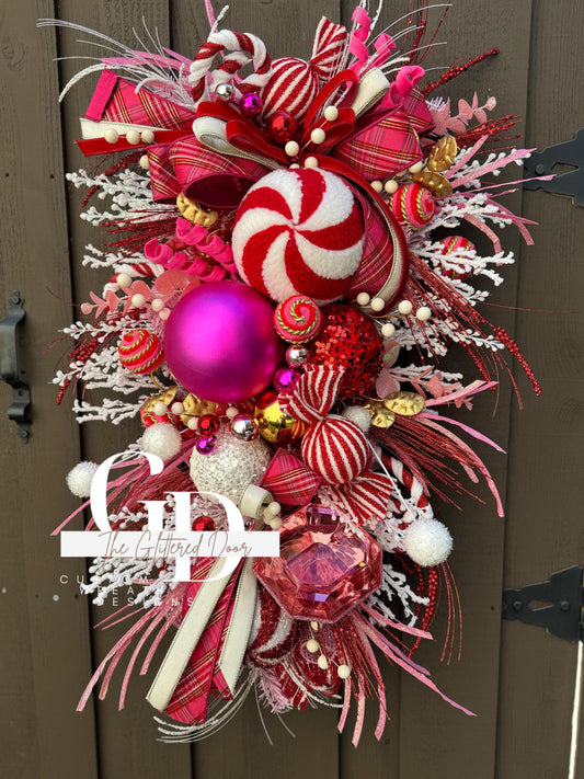 Pink and Red Christmas glam swag wreath Jewel Ornament wreath Holiday wreath Holiday decor Christmas decor elegant wreath Made to Order