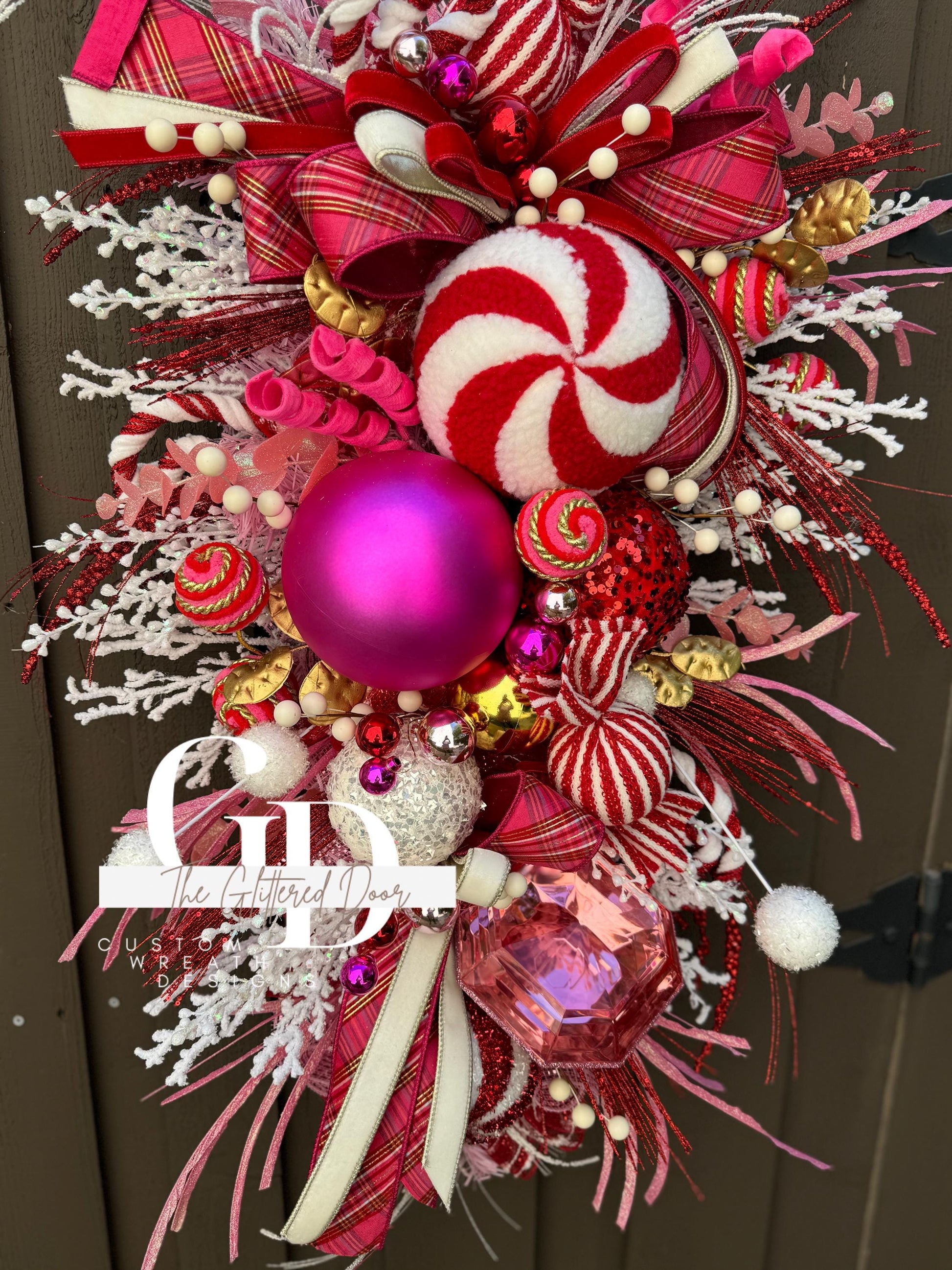 Pink and Red Christmas glam swag wreath Jewel Ornament wreath Holiday wreath Holiday decor Christmas decor elegant wreath Made to Order