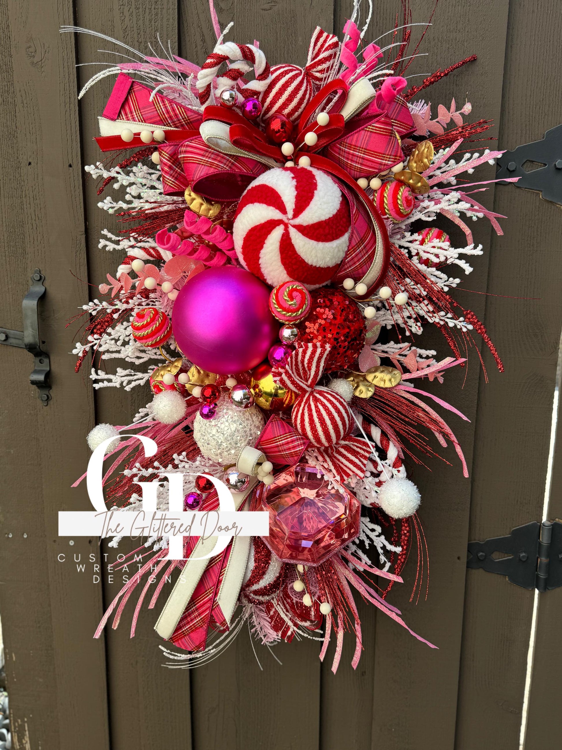 Pink and Red Christmas glam swag wreath Jewel Ornament wreath Holiday wreath Holiday decor Christmas decor elegant wreath Made to Order