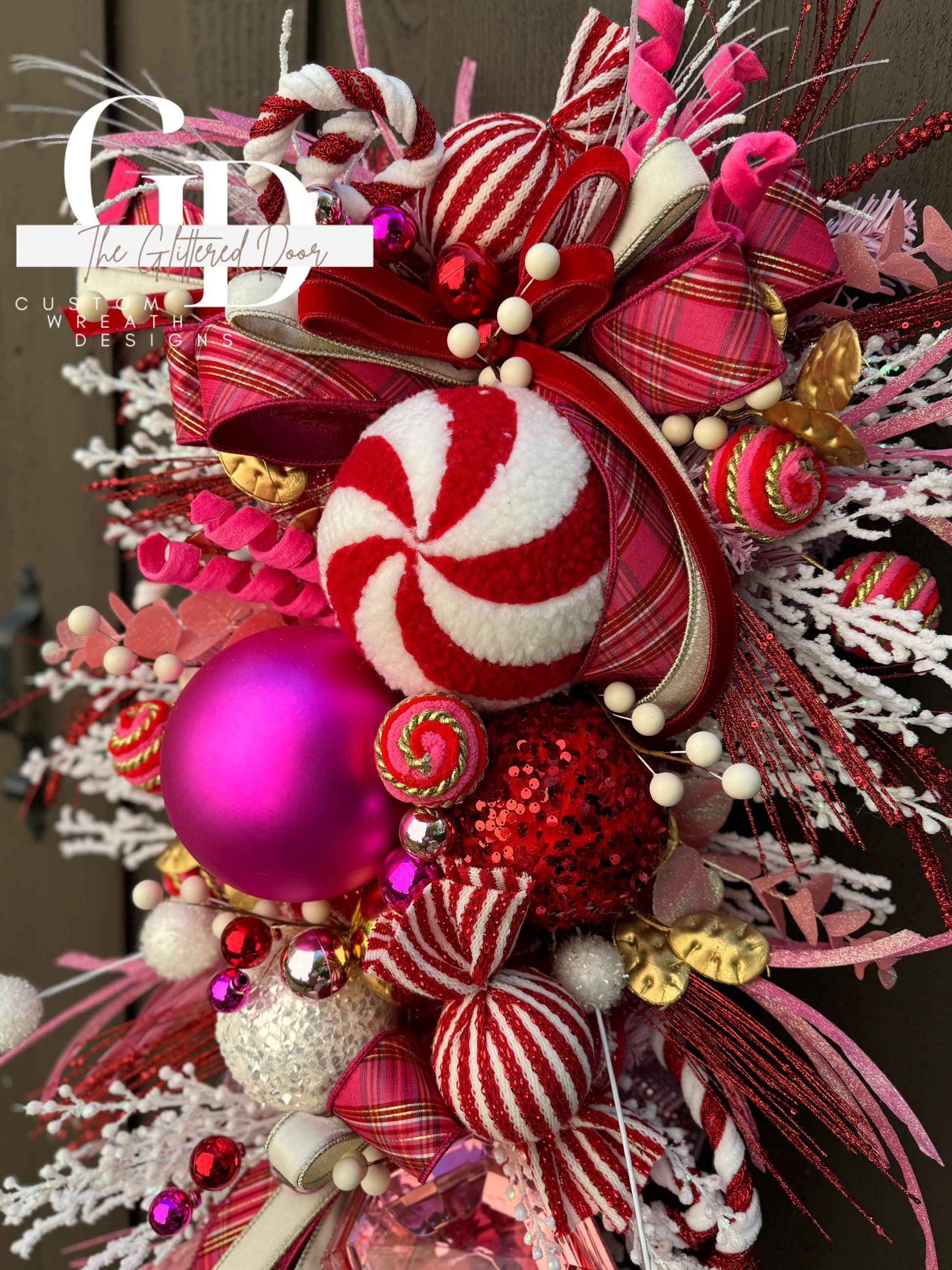Pink and Red Christmas glam swag wreath Jewel Ornament wreath Holiday wreath Holiday decor Christmas decor elegant wreath Made to Order