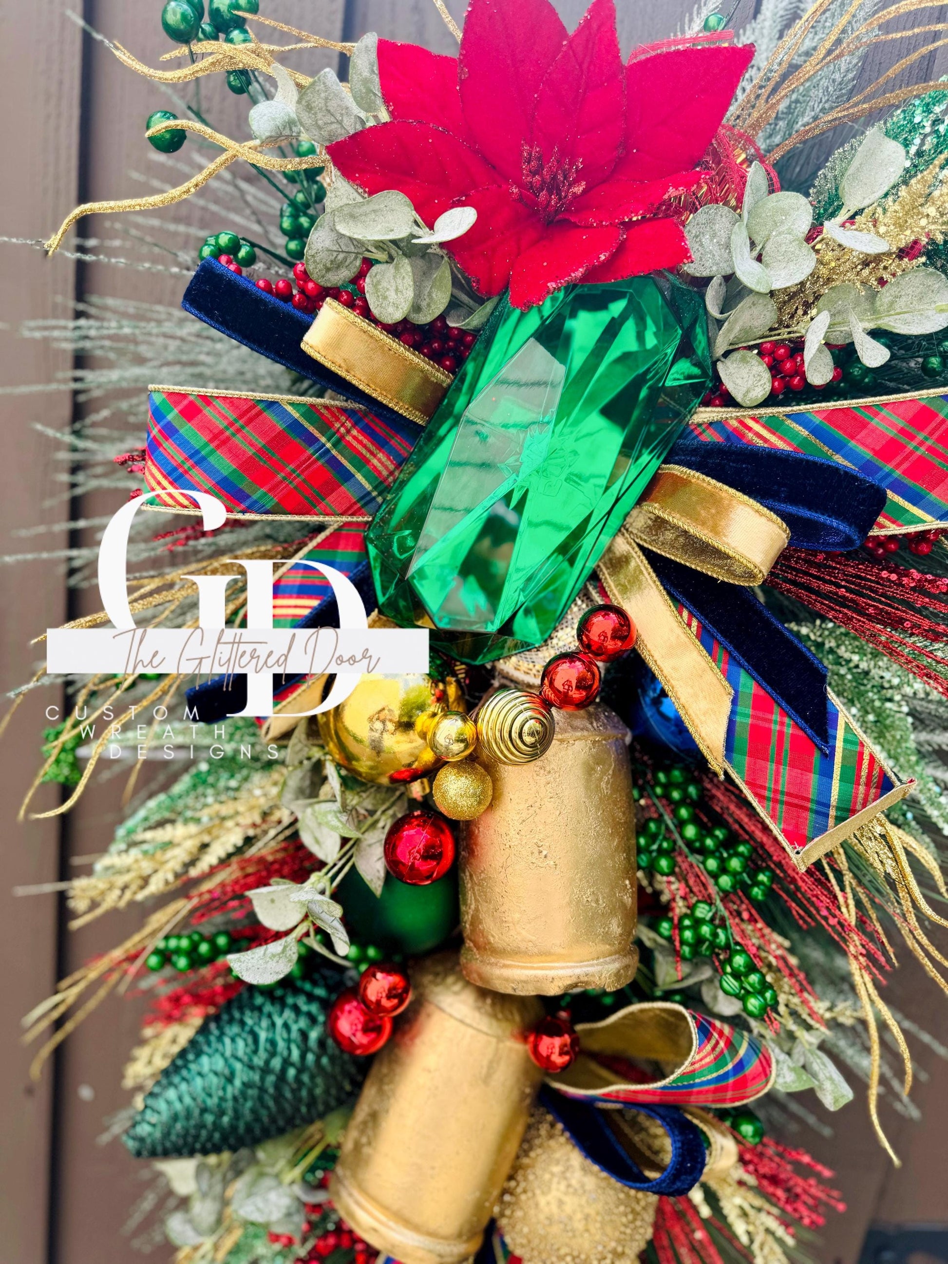 Red Blue Green Classic Christmas glam swag wreath Jewel Ornament Elegant Pine wreath Holiday wreath Christmas decor Made to order
