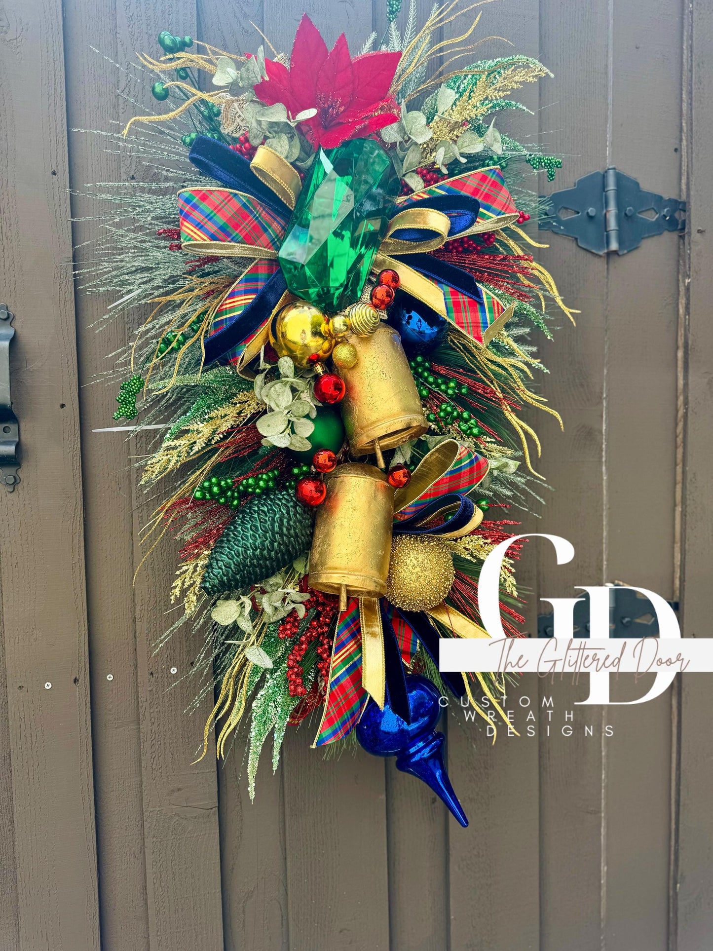 Red Blue Green Classic Christmas glam swag wreath Jewel Ornament Elegant Pine wreath Holiday wreath Christmas decor Made to order