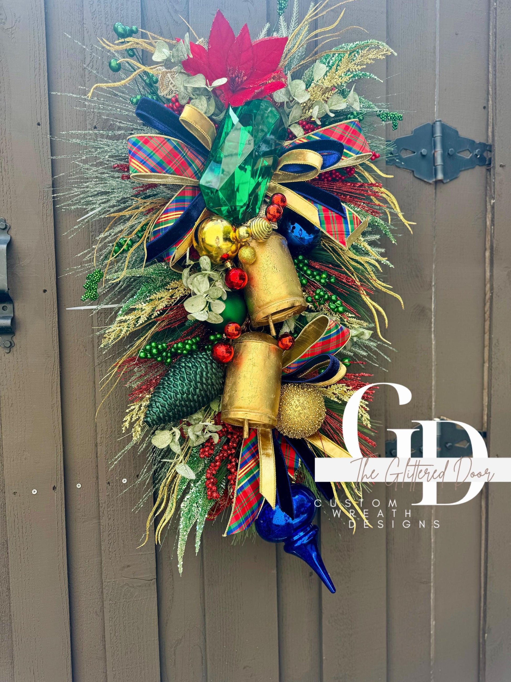 Red Blue Green Classic Christmas glam swag wreath Jewel Ornament Elegant Pine wreath Holiday wreath Christmas decor Made to order
