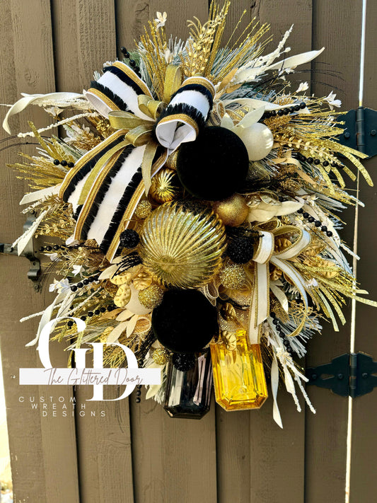 Black white & Gold glam xl wreath Jewel Ornaments wreath Elegant Christmas Wreath Holiday decor Christmas decor Made to Order