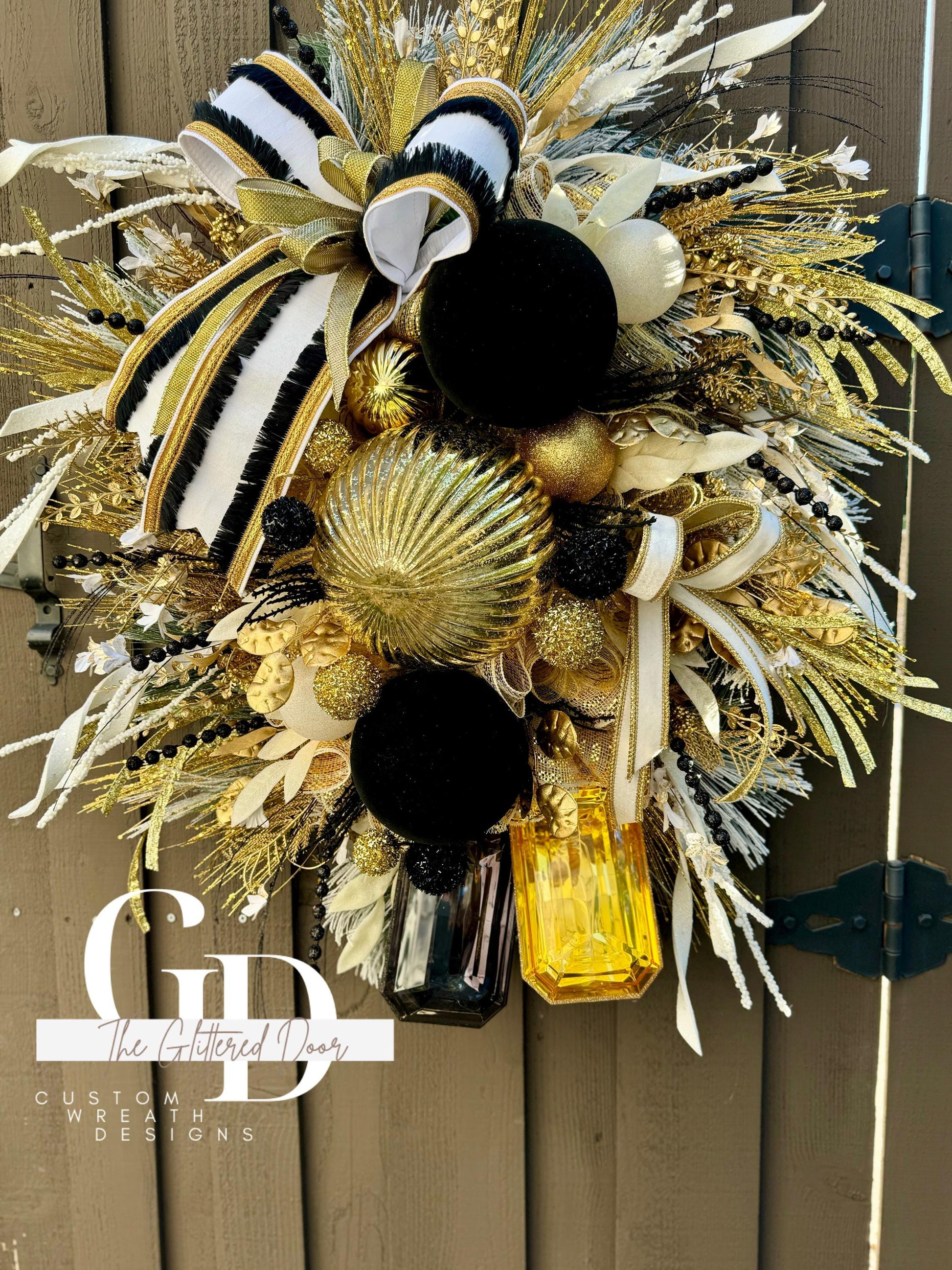Black white & Gold glam xl wreath Jewel Ornaments wreath Elegant Christmas Wreath Holiday decor Christmas decor Made to Order