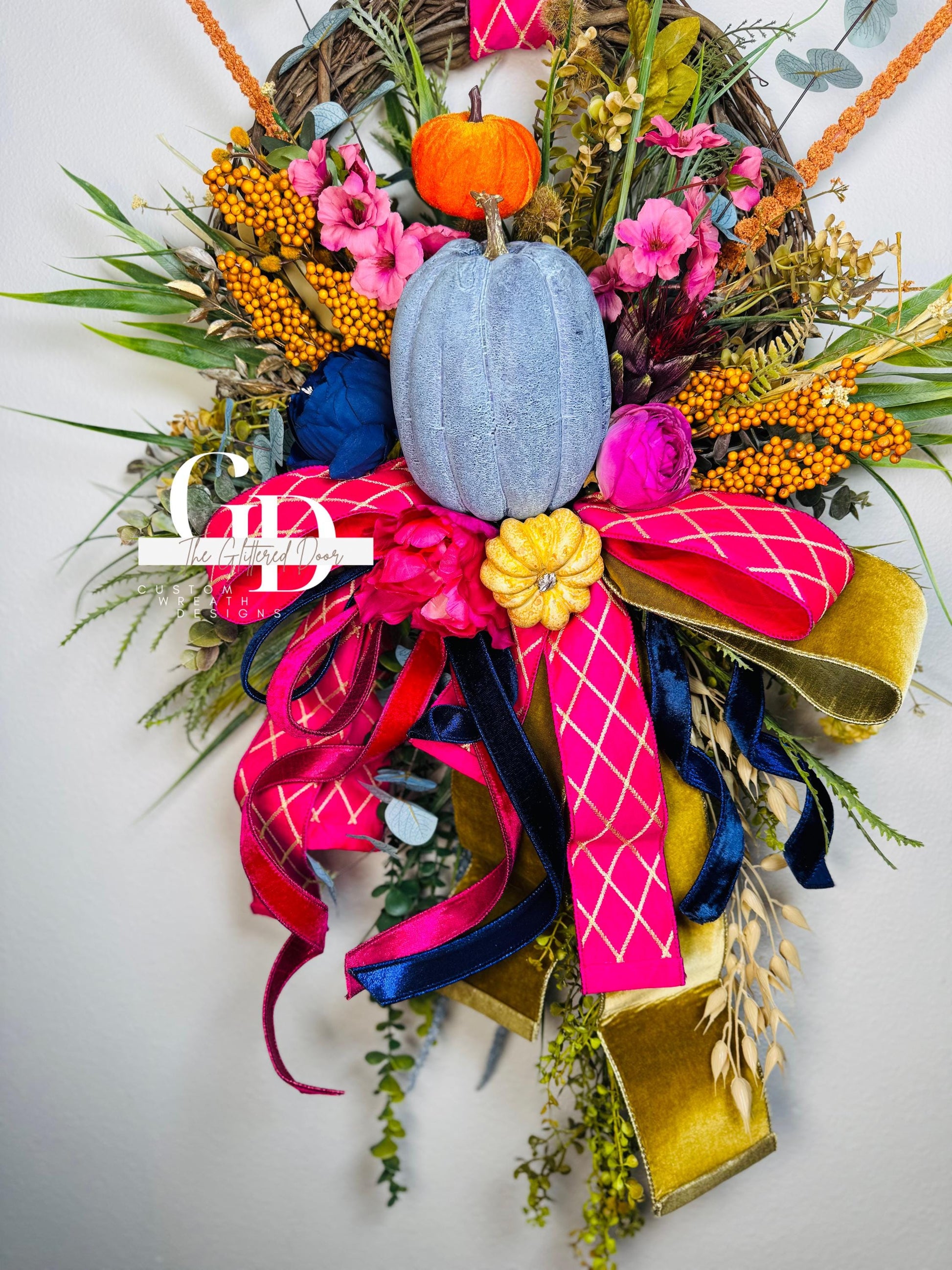 Fall Wreath for Front door Pink fall decor Pumpkin decor Fall Porch decor Thanksgiving wreath Outdoor wreath Autumn wreath Elegant wreath