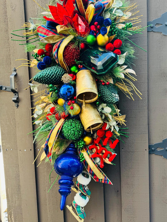 Red Blue Green Classic Christmas glam swag wreath Jewel Ornament Elegant Pine wreath Holiday wreath Christmas decor Made to order