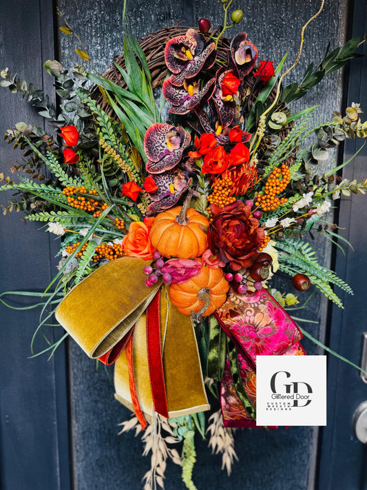Fall Wreath Front door fall decor Pumpkin decor Fall Porch decor Thanksgiving wreath Outdoor wreath Autumn wreath