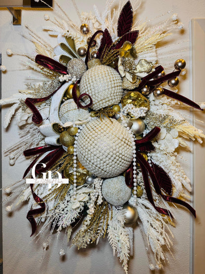 Winter White Pearl Ornaments Wreath - Oversized Elegant Glam Door Decor for Valentines and Winter Front Door Decorations