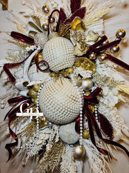 Winter White Pearl Ornaments Wreath - Oversized Elegant Glam Door Decor for Valentines and Winter Front Door Decorations