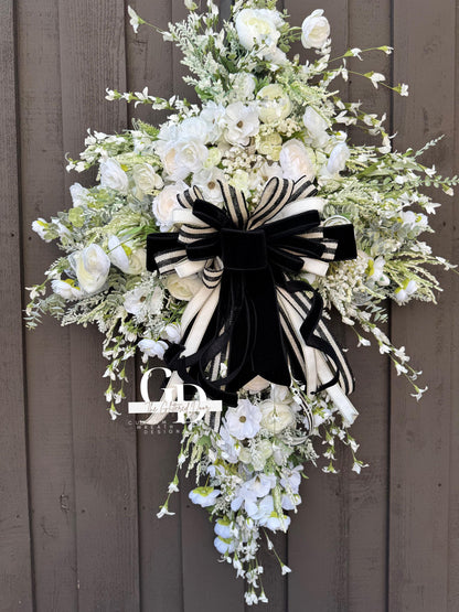 Easter Swag Cross Wreath Oversized cross shaped floral wreath Elegant Religous Decor for front door Easter Decor Christian gifts