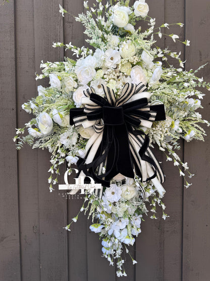 Easter Swag Cross Wreath Oversized cross shaped floral wreath Elegant Religous Decor for front door Easter Decor Christian gifts