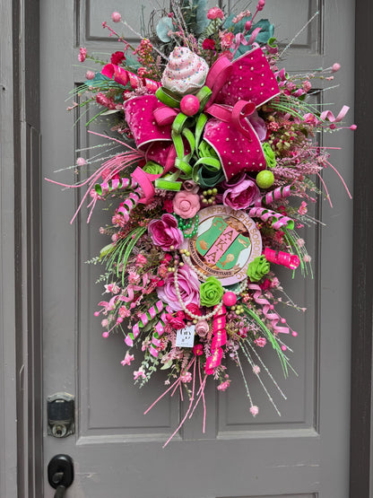 Sorority Spring Wreath in Pink and Green for Custom Front Door Swag