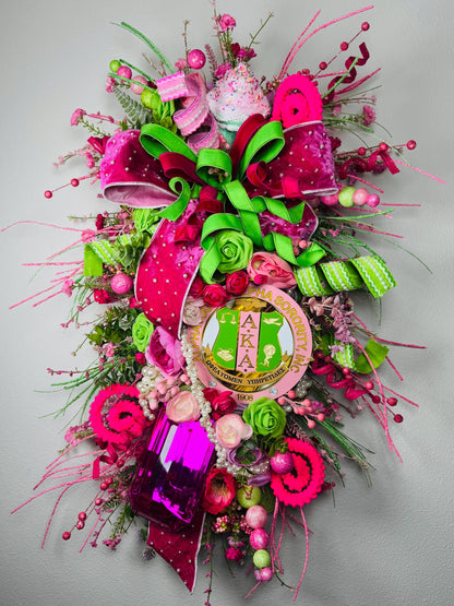 Sorority Spring Wreath in Pink and Green for Custom Front Door Swag