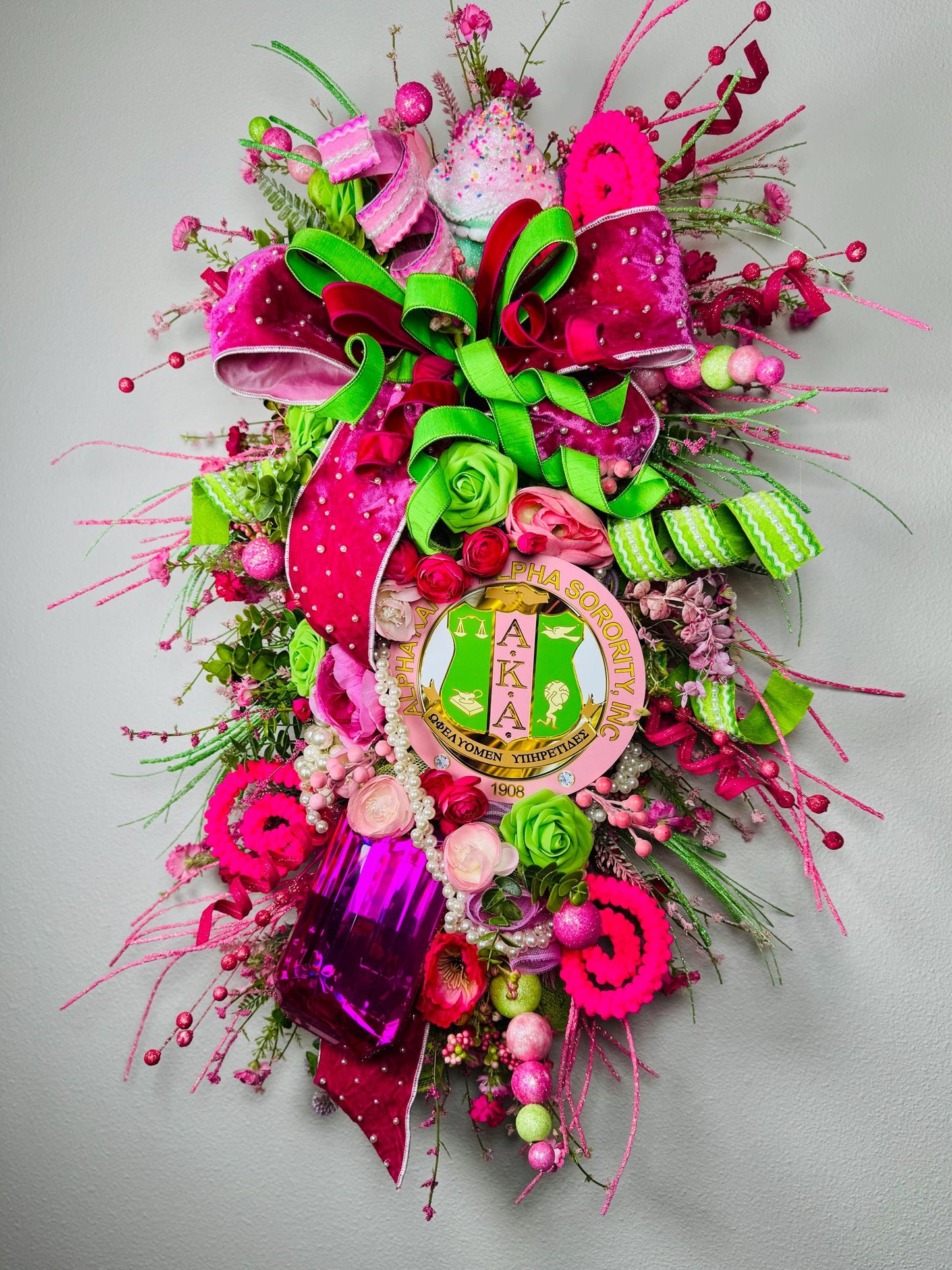 Sorority Spring Wreath in Pink and Green for Custom Front Door Swag