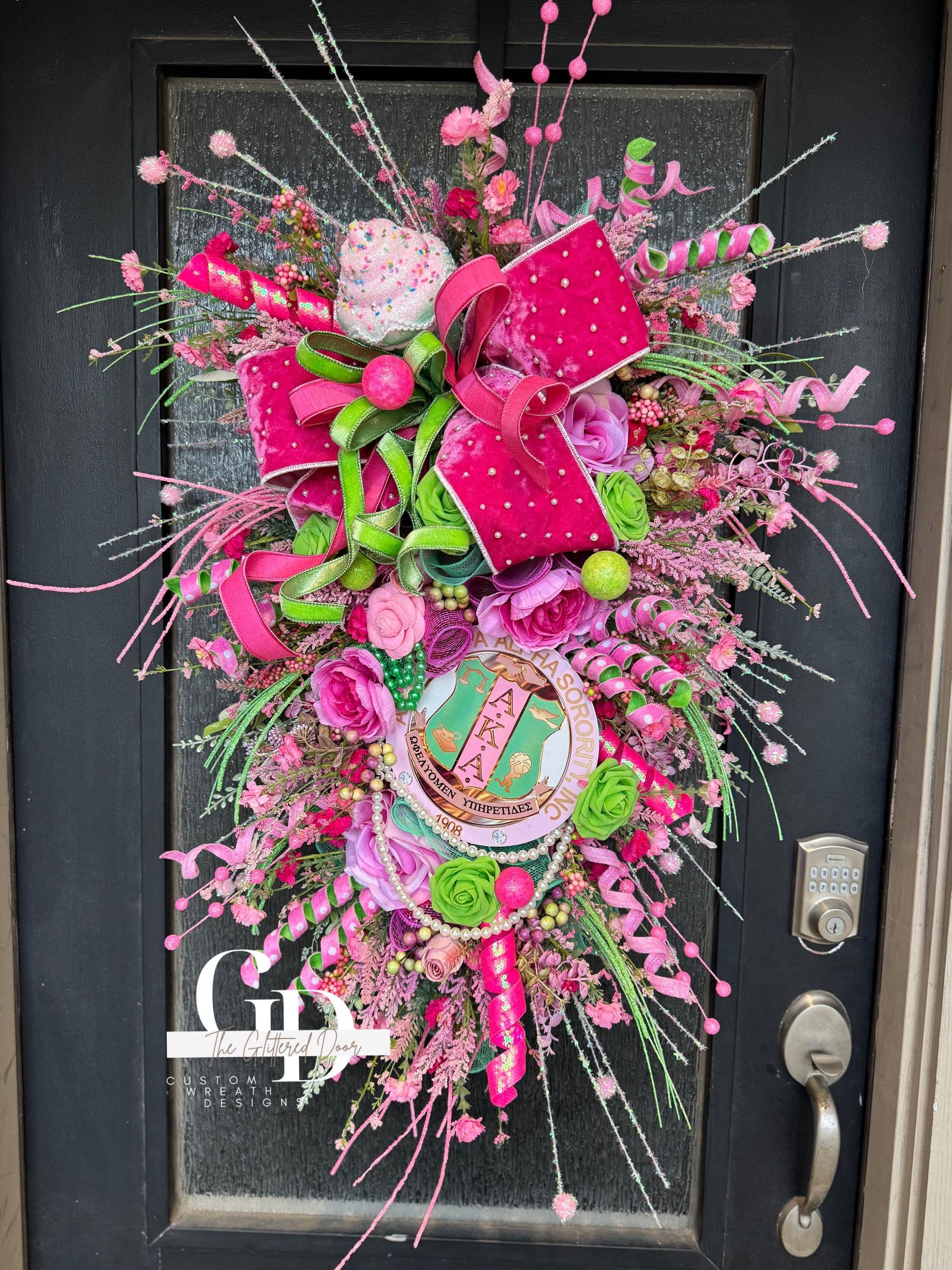 Sorority Spring Wreath in Pink and Green for Custom Front Door Swag
