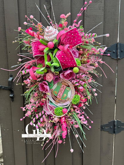 Sorority Spring Wreath in Pink and Green for Custom Front Door Swag